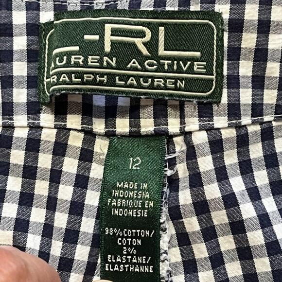RALPH LAUREN Gingham Plaid Lightweight Capri Pants in Navy & White SZ 12 - Picture 6 of 8
